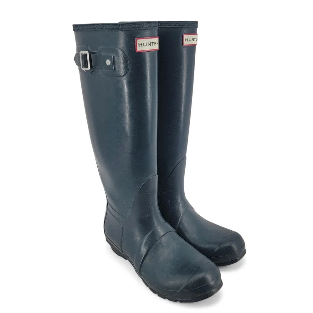 Hunter Rain Boots Mens 7 Womens 8 Navy Rubber Waterproof Outdoor Classic